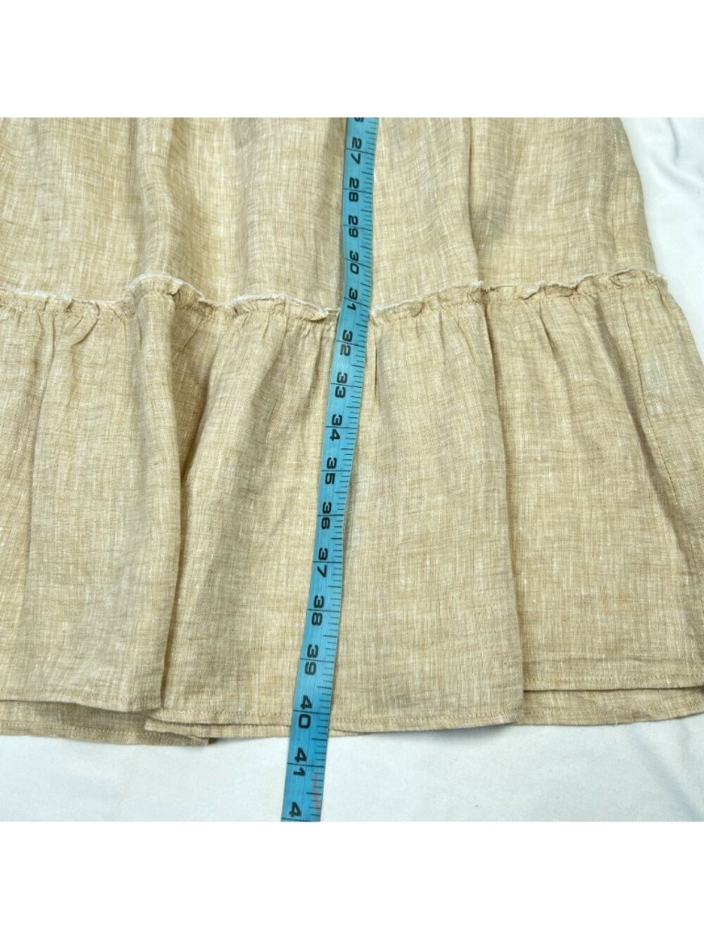 J. McLaughlin Christa Linen Dress Tassel Tiered Shift Neutral Tan Sleeveless LG - Picture 5 of 9